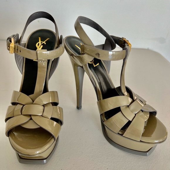 Yves Saint Laurent Shoes - Yves Saint Laurent Women's Tribute Platform High Heel Sandals in Olive patent